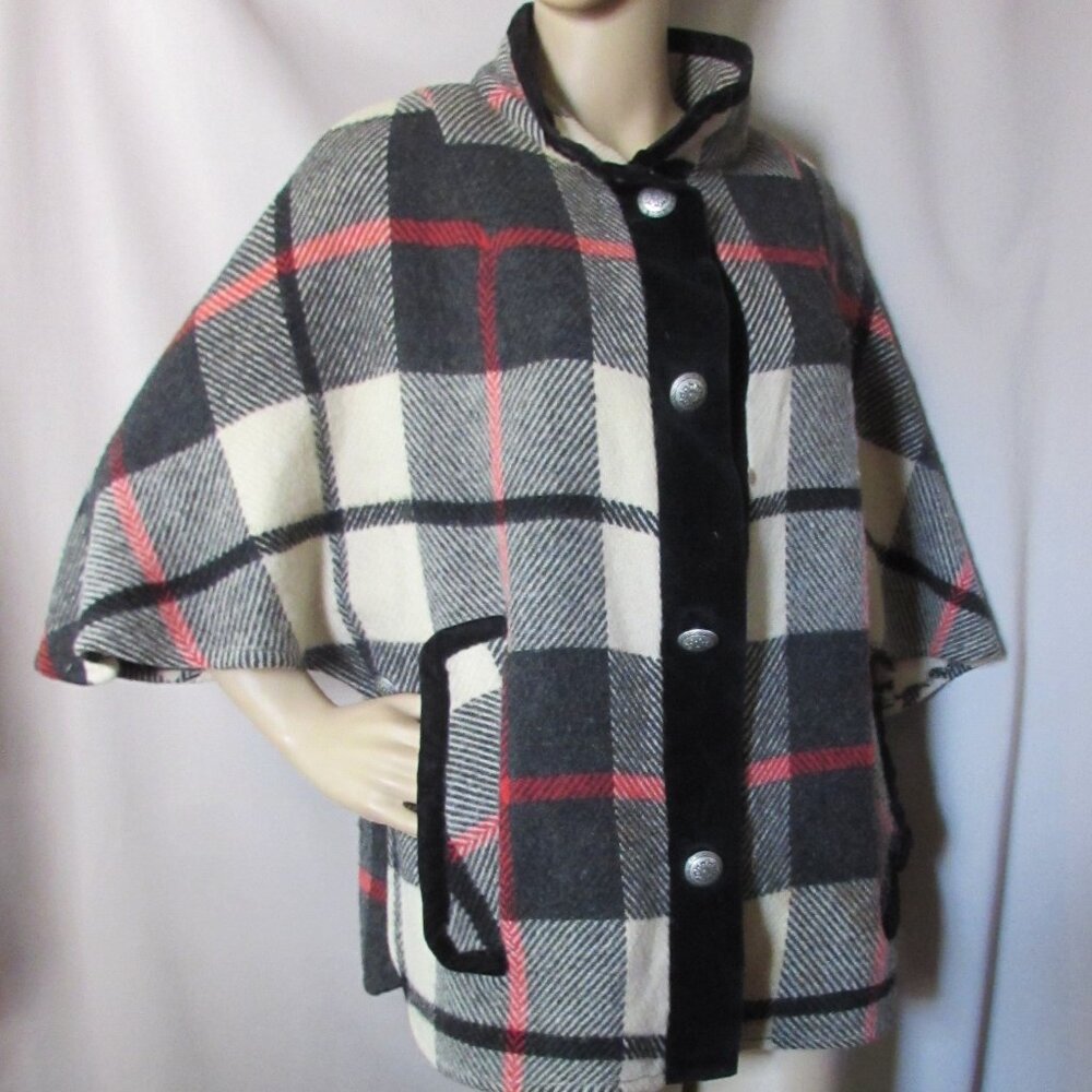 SALE Poncho Style Cape Oversize Plaid Gray White Black Red